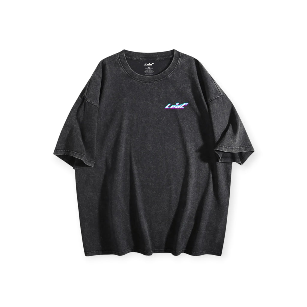Leaf heavyweight cotton crewneck t-shirt in a black mineral-wash finish with a small chest graphic logo