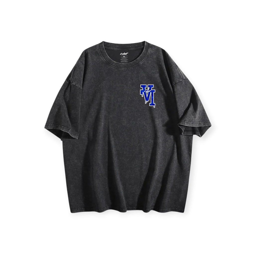 Leaf Los Angeles vintage wash black oversized cotton t-shirt with blue graphic logo on chest