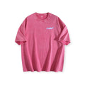 Leaf pink heavyweight cotton crewneck t-shirt with a vintage mineral-wash finish and a small chest logo graphic.