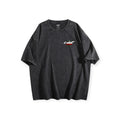Leaf oversized drop shoulder vintage wash black cotton t-shirt with small chest logo
